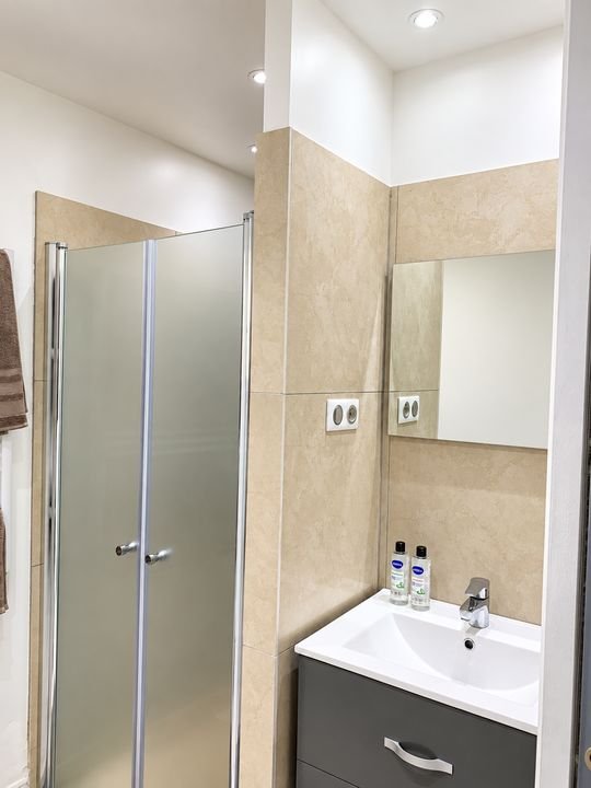 La salle d'eau : douche et lavabo